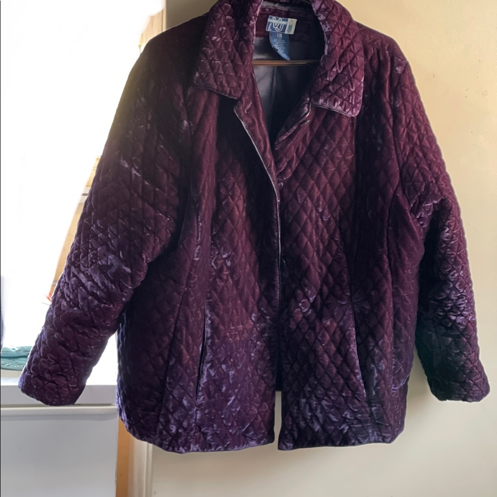 Warm quilted velour purple plus size jacket coat